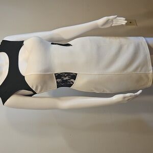 Ark & Co Black and White Sheath Dress With Open Back And Lace Detailing